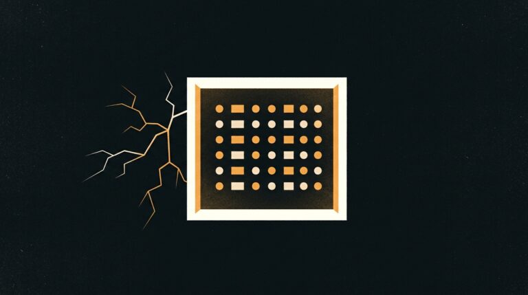 Un panel de indicadores iluminado y, fuera del marco, una grieta que avanza en la oscuridad